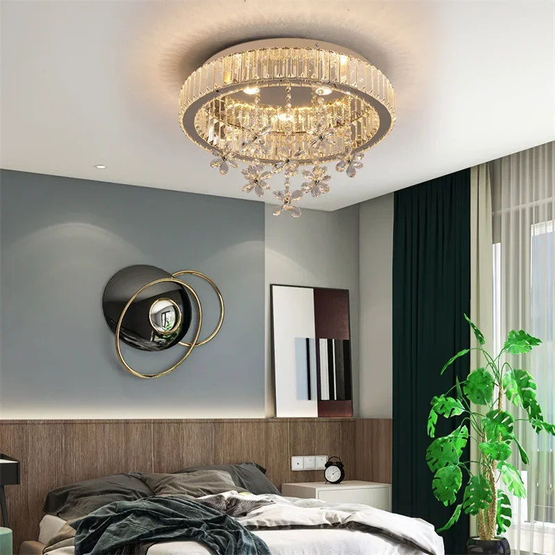 Modern Crystal Ceiling Lamp Luxury Led Pendant Lighting Living Dining Room Silver Fixtures Home Decor Hanging Chandelier Bedroom