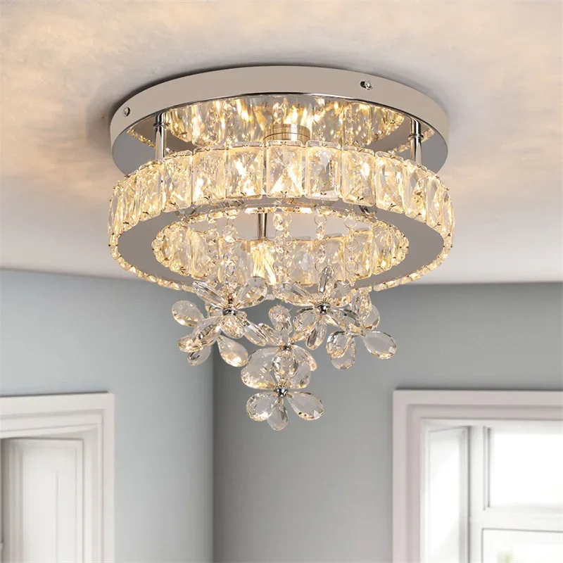 Modern Crystal Ceiling Lamp Luxury Led Pendant Lighting Living Dining Room Silver Fixtures Home Decor Hanging Chandelier Bedroom