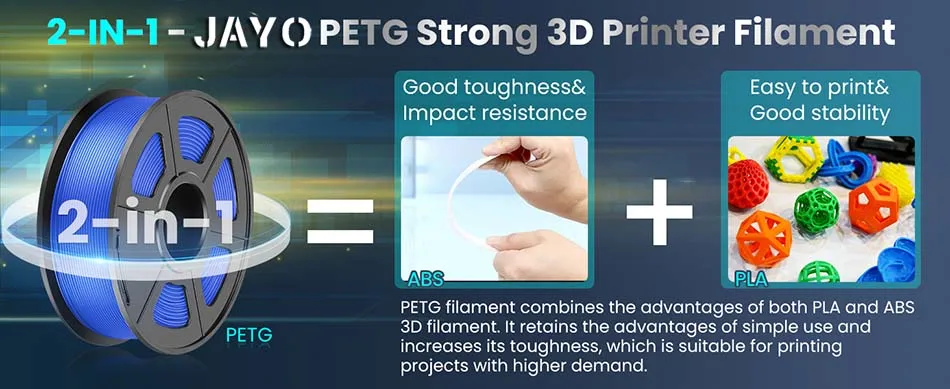 JAYO PETG Filamanet 1.75MM 5Rolls/set 3D Printer Filament PETG Neatly Wound 3D Printing Material For FDM 3D Printer