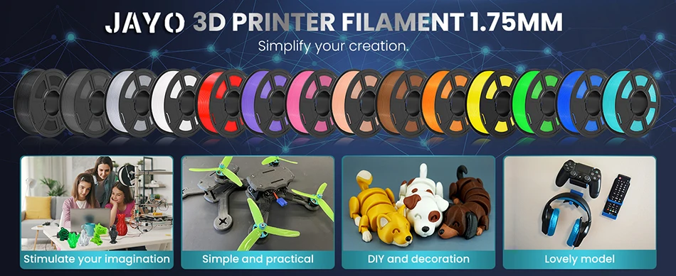 JAYO PETG Filamanet 1.75MM 5Rolls/set 3D Printer Filament PETG Neatly Wound 3D Printing Material For FDM 3D Printer