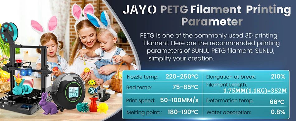 JAYO PETG Filamanet 1.75MM 5Rolls/set 3D Printer Filament PETG Neatly Wound 3D Printing Material For FDM 3D Printer