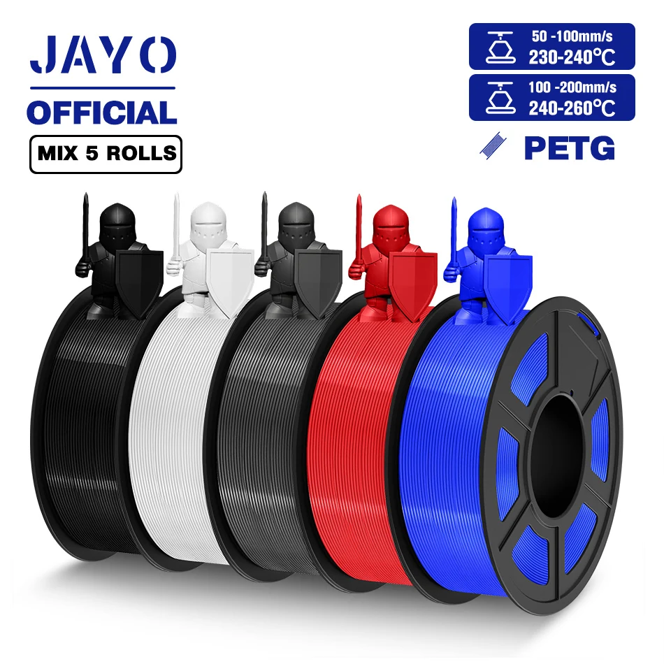 JAYO PETG Filamanet 1.75MM 5Rolls/set 3D Printer Filament PETG Neatly Wound 3D Printing Material For FDM 3D Printer
