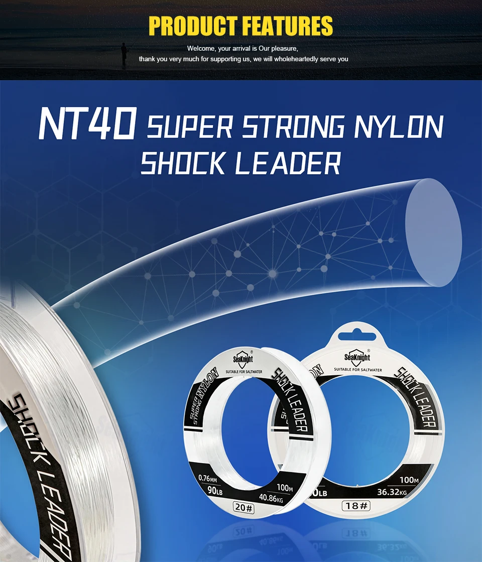 SeaKnight 25-200LB 100M 50M 0.40-1.39mm NT40 Super Strong Monofilament Nylon Line Anti-Wear Fast Sinking Nylon Line Sub Line
