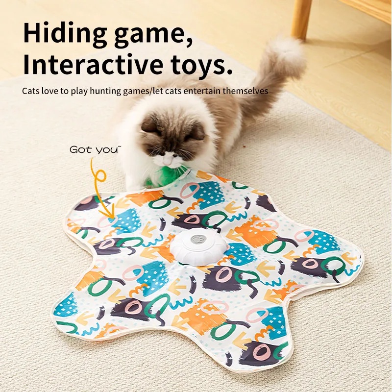 Cat Toy Cover, Automatic Fun Hide and Seek Cat Toy, Capture Toy for Training Cats to Move Flexibly, Built-in Simulated Feathers