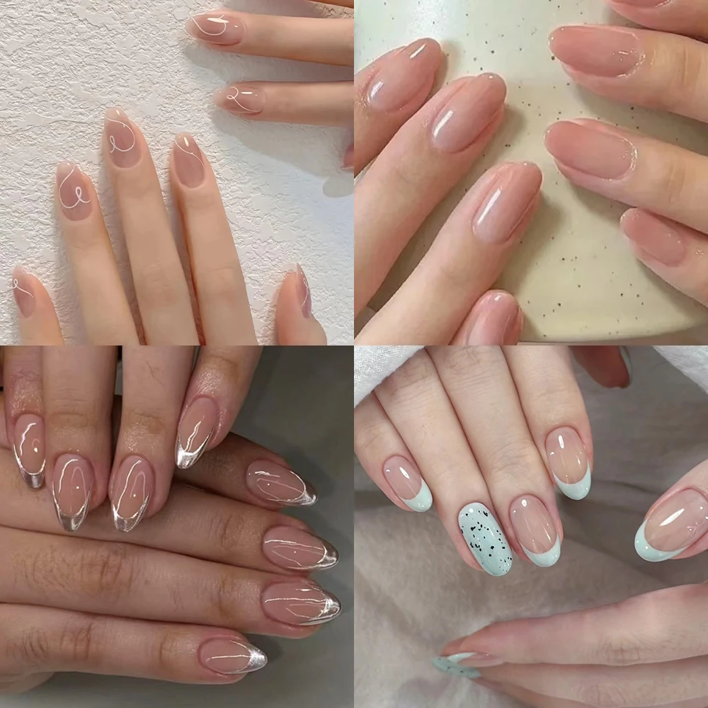 150Pcs Gradient Nude Short Almond Fake Nails XS/S/M Size Glossy Full Cover Press On Nail for Women Daily Wear False Fingertips