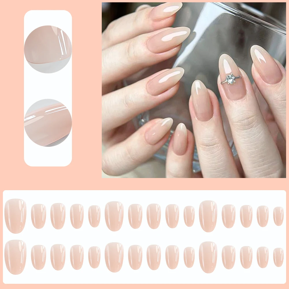 150Pcs Gradient Nude Short Almond Fake Nails XS/S/M Size Glossy Full Cover Press On Nail for Women Daily Wear False Fingertips