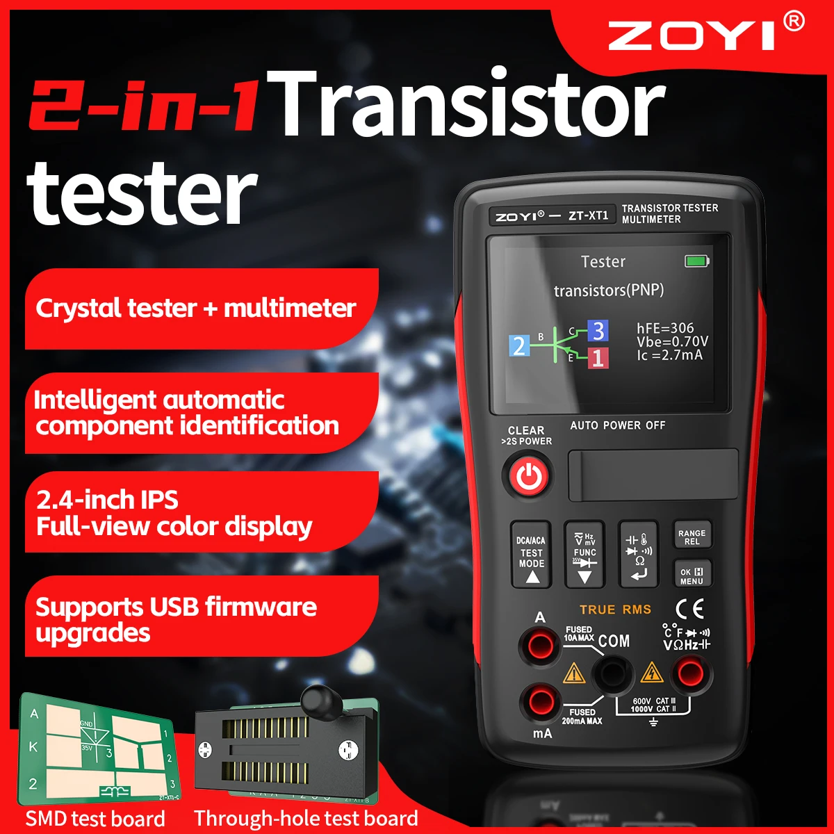 ZOYI ZT-XT1 2-in-1 LCR Digital Multimeter & Transistor Tester, for Voltage Resistance Diode Continuity Testing