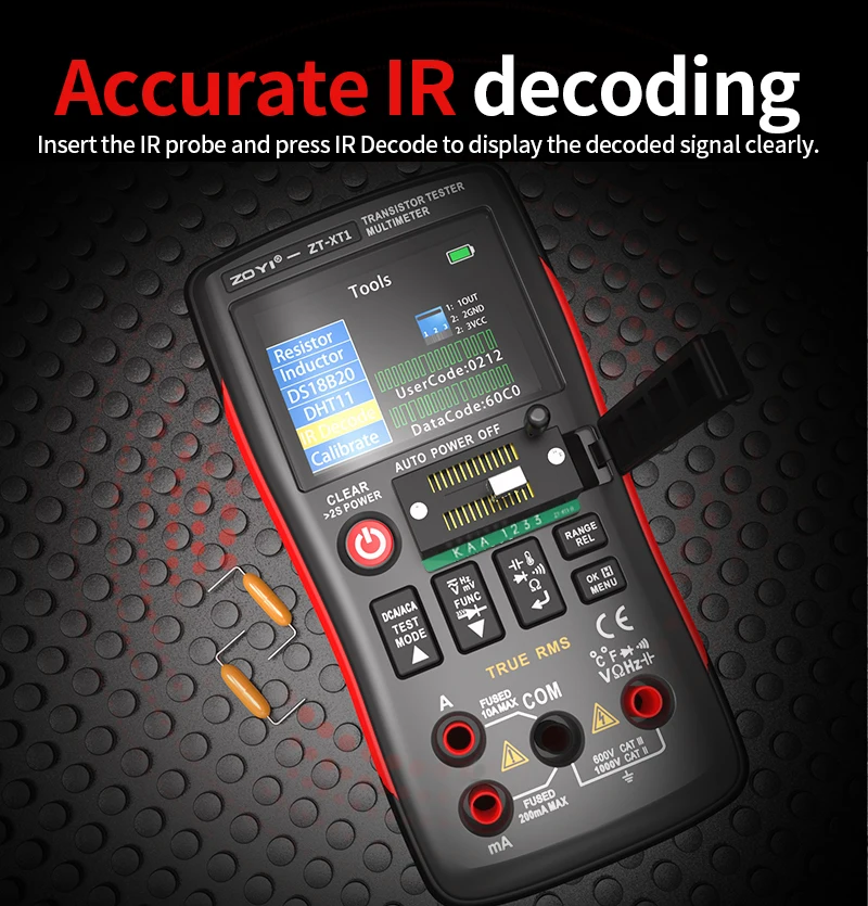 ZOYI ZT-XT1 2-in-1 LCR Digital Multimeter & Transistor Tester, for Voltage Resistance Diode Continuity Testing