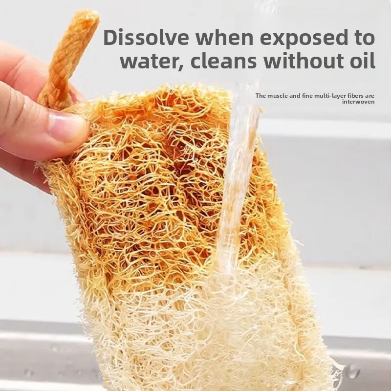Natural Loofah Sponge Dish Scrubber Vegetable Fiber Reusable Eco Friendly Oil Stain Remover With Hanging Rope Kitchen Cleaning