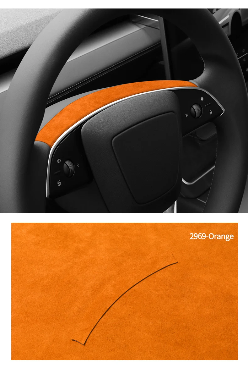 For Tesla Model 3 Highland / Model Y Juniper 2026- Steering Wheel Decorative Frame Trim Sticker Car Accessory Made of Alcantara