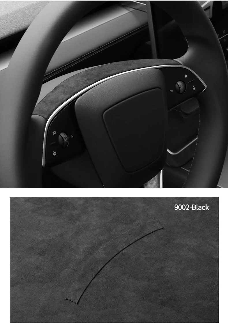 For Tesla Model 3 Highland / Model Y Juniper 2026- Steering Wheel Decorative Frame Trim Sticker Car Accessory Made of Alcantara