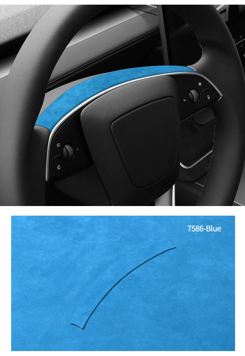 For Tesla Model 3 Highland / Model Y Juniper 2026- Steering Wheel Decorative Frame Trim Sticker Car Accessory Made of Alcantara