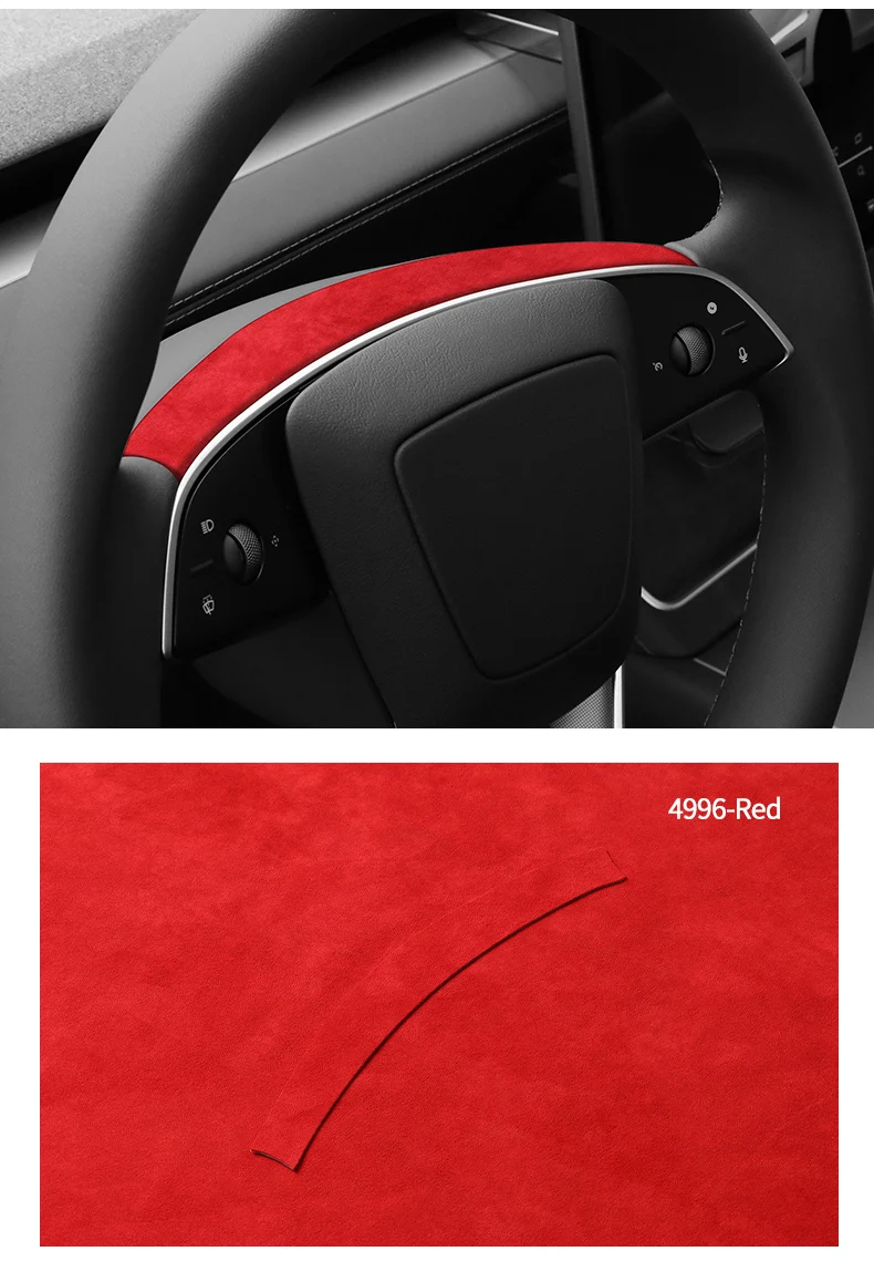 For Tesla Model 3 Highland / Model Y Juniper 2026- Steering Wheel Decorative Frame Trim Sticker Car Accessory Made of Alcantara