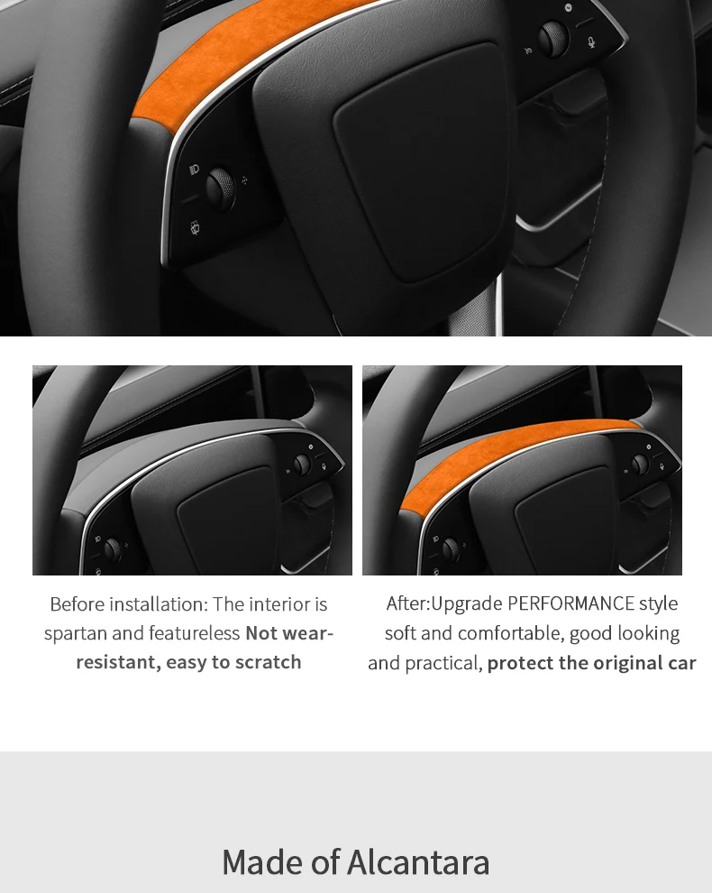 For Tesla Model 3 Highland / Model Y Juniper 2026- Steering Wheel Decorative Frame Trim Sticker Car Accessory Made of Alcantara