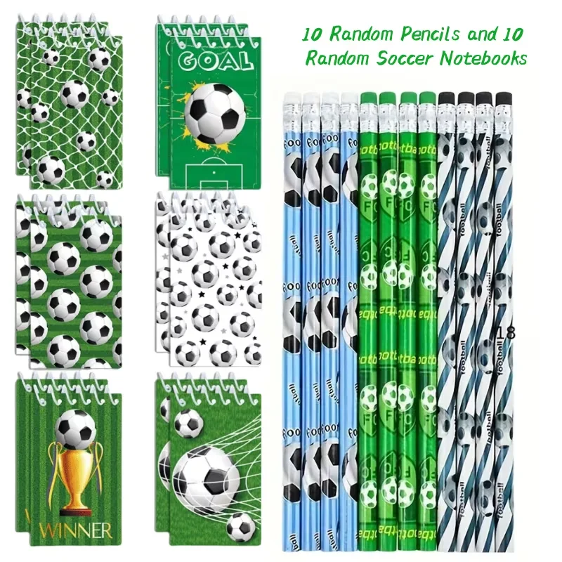 20pcs Soccer Pencil and Notebook Set for Kids Boys Sports Theme Birthday Party Favors Pinata Filler School Reward Christmas Gift