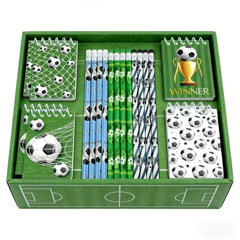 20pcs Soccer Pencil and Notebook Set for Kids Boys Sports Theme Birthday Party Favors Pinata Filler School Reward Christmas Gift