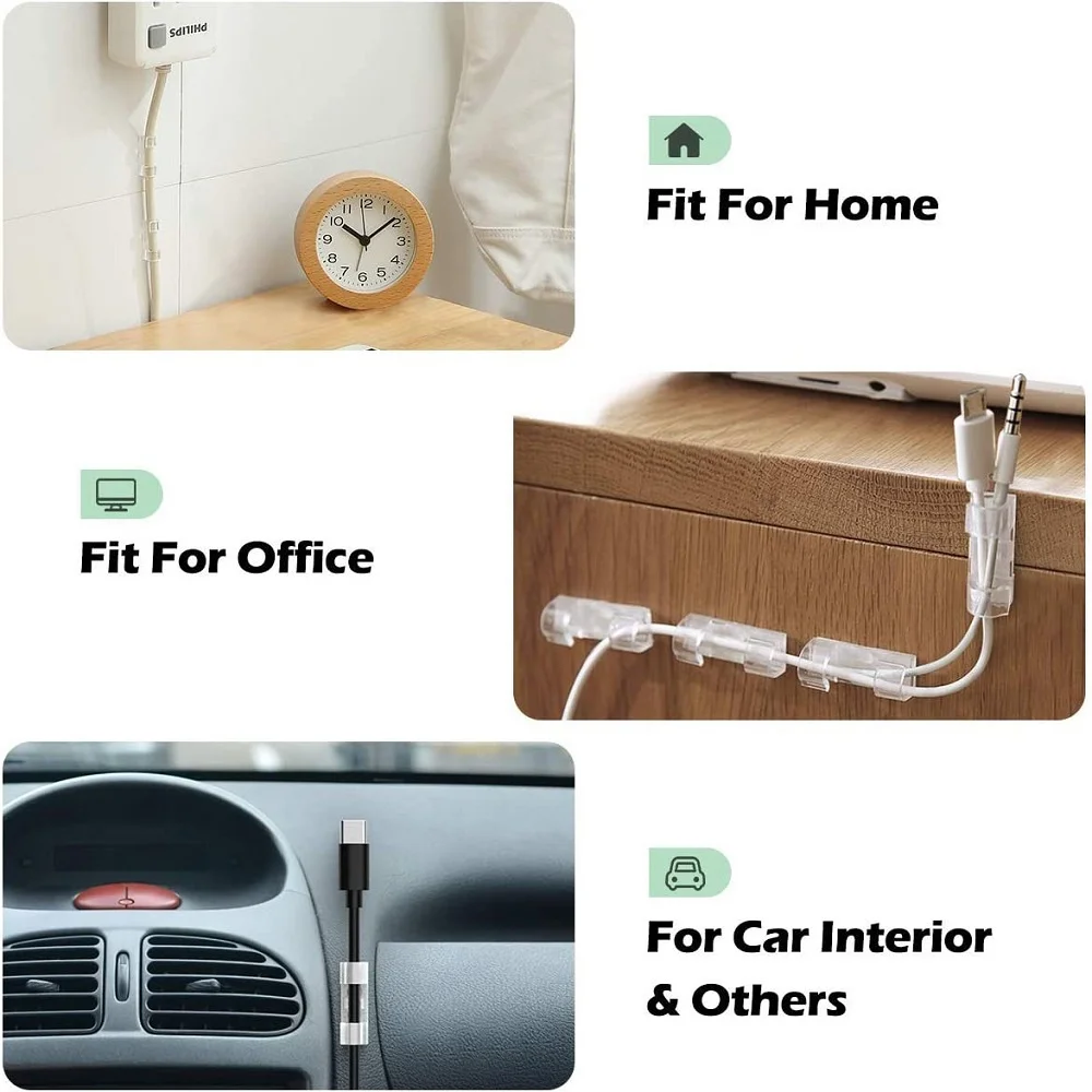 Cable Clips Organizer Drop Wire Holder Cord Management Self-Adhesive Cables Manager Fixed Clamp Wire Winder For Home Office Car
