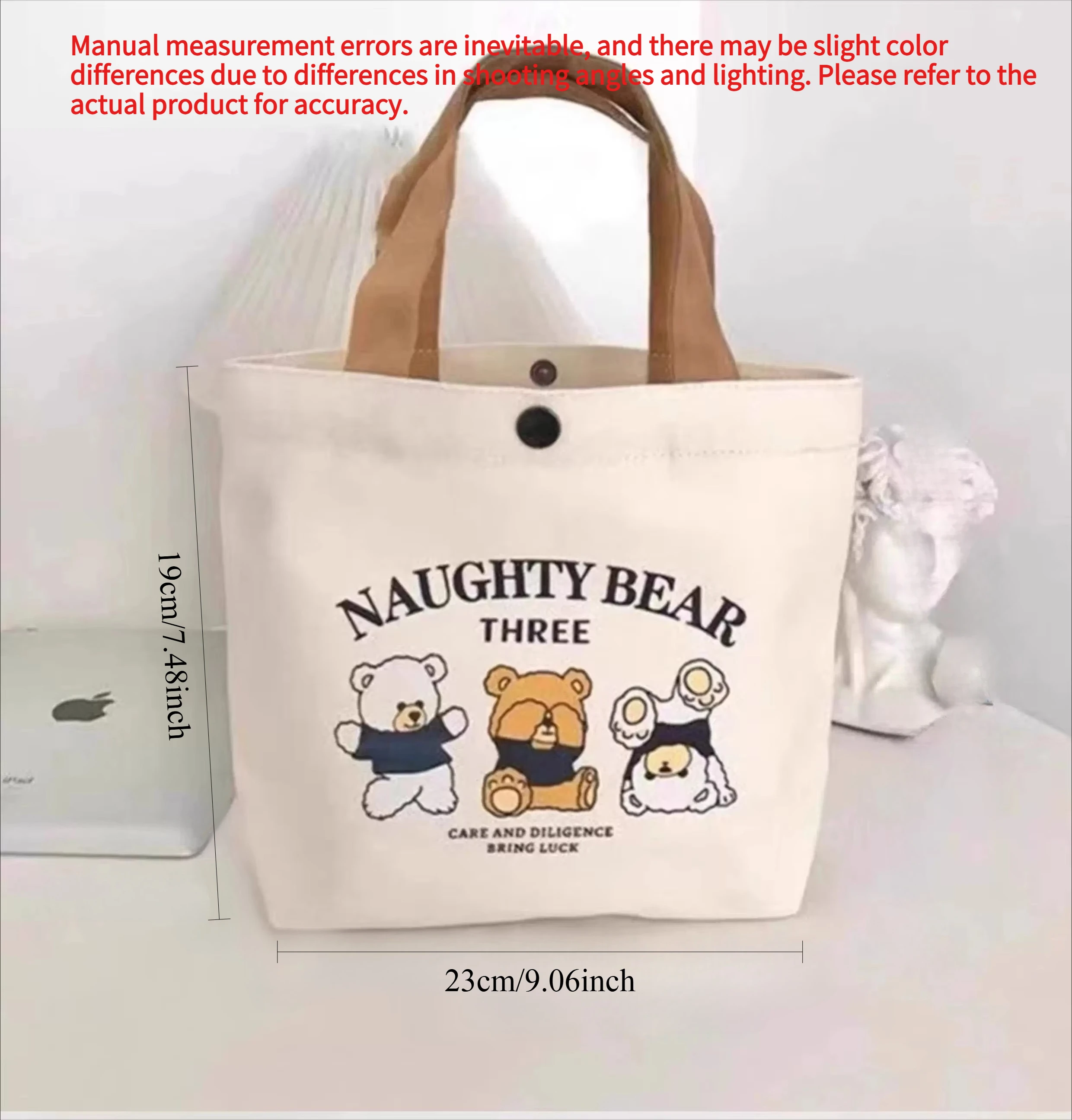 Little Bear Canvas Bag, Female Printed Versatile, Student Portable, Office Handbag, Bento Bag, Handbag, Sail Bag