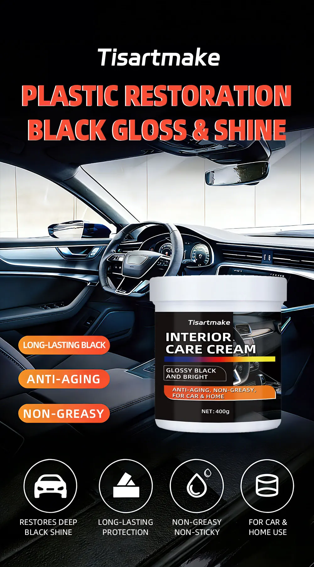 400g Heavy-Duty Car Plastic Renovator Wax - Fast-Acting Scratch Repair, Restores & Protects Car Bumpers, Interiors, Dashboard