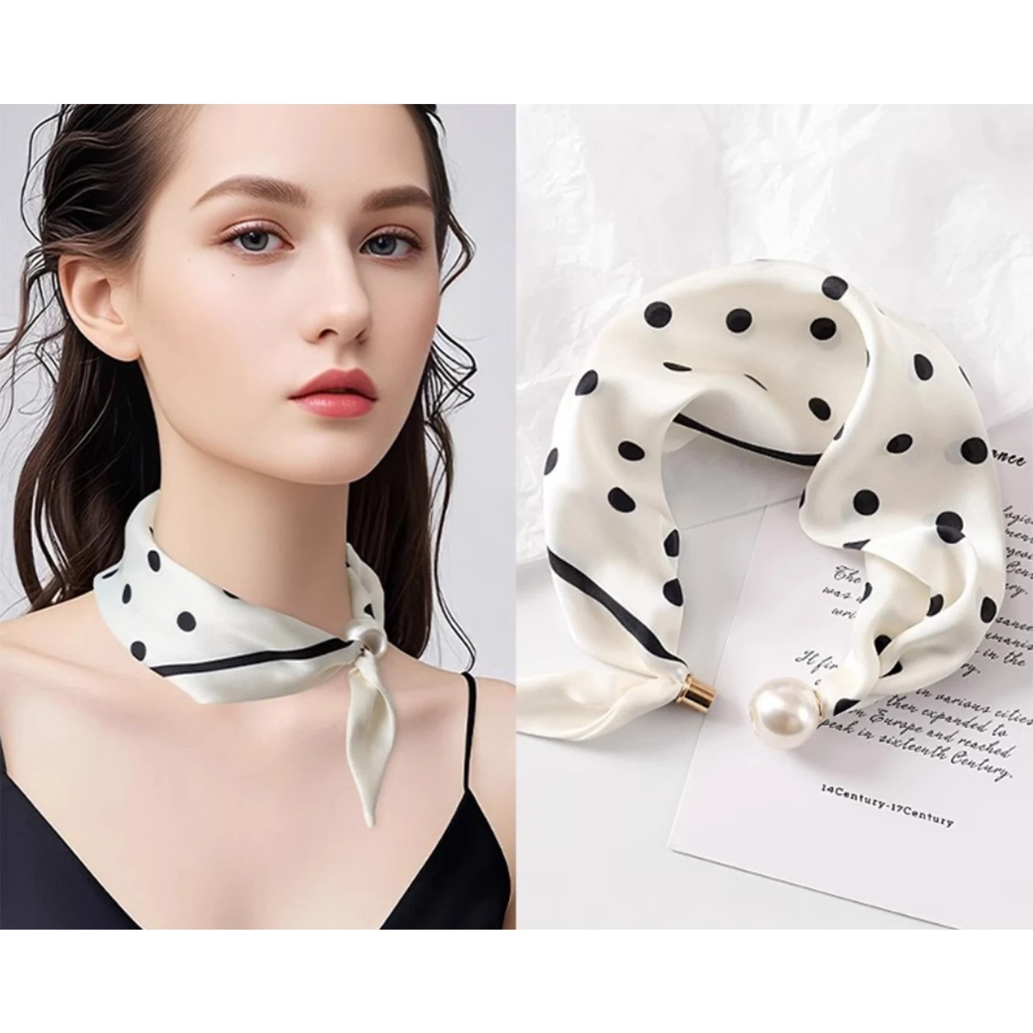 Elegant Pearl Tail Magnetic Clasp Scarf 2025 Summer New Versatile Breathable Fashion Artistic Accessory Neck Wrap Scarves Gifts