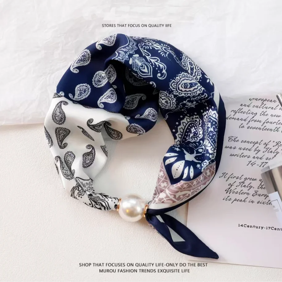 Elegant Pearl Tail Magnetic Clasp Scarf 2025 Summer New Versatile Breathable Fashion Artistic Accessory Neck Wrap Scarves Gifts