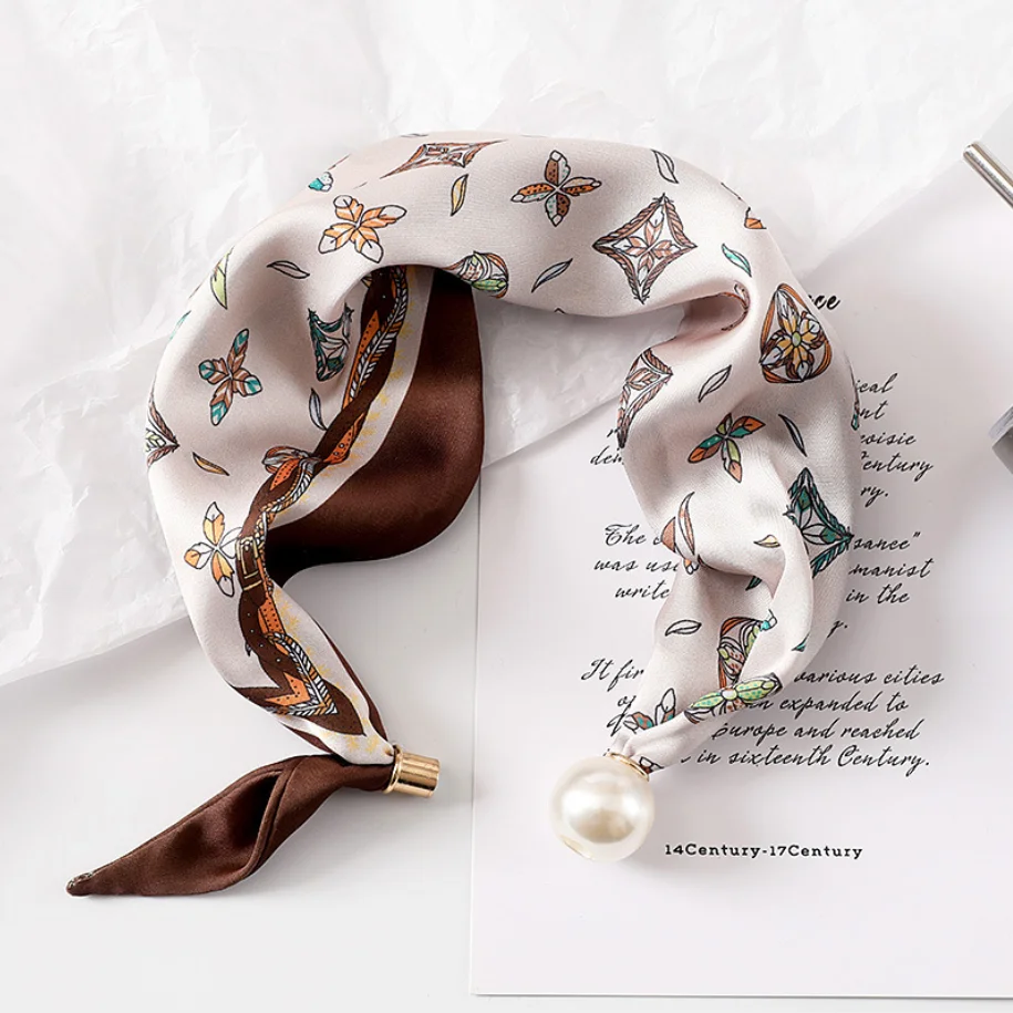Elegant Pearl Tail Magnetic Clasp Scarf 2025 Summer New Versatile Breathable Fashion Artistic Accessory Neck Wrap Scarves Gifts