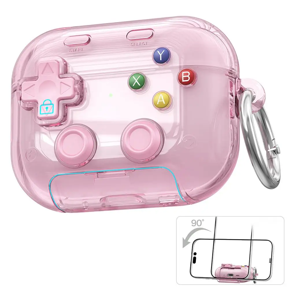 XDcase Transparent Retro Game Console Design Earbuds Case For AirPods Pro 3 / 4 / Pro 2 / 1 with Holder & Stress Relief Button