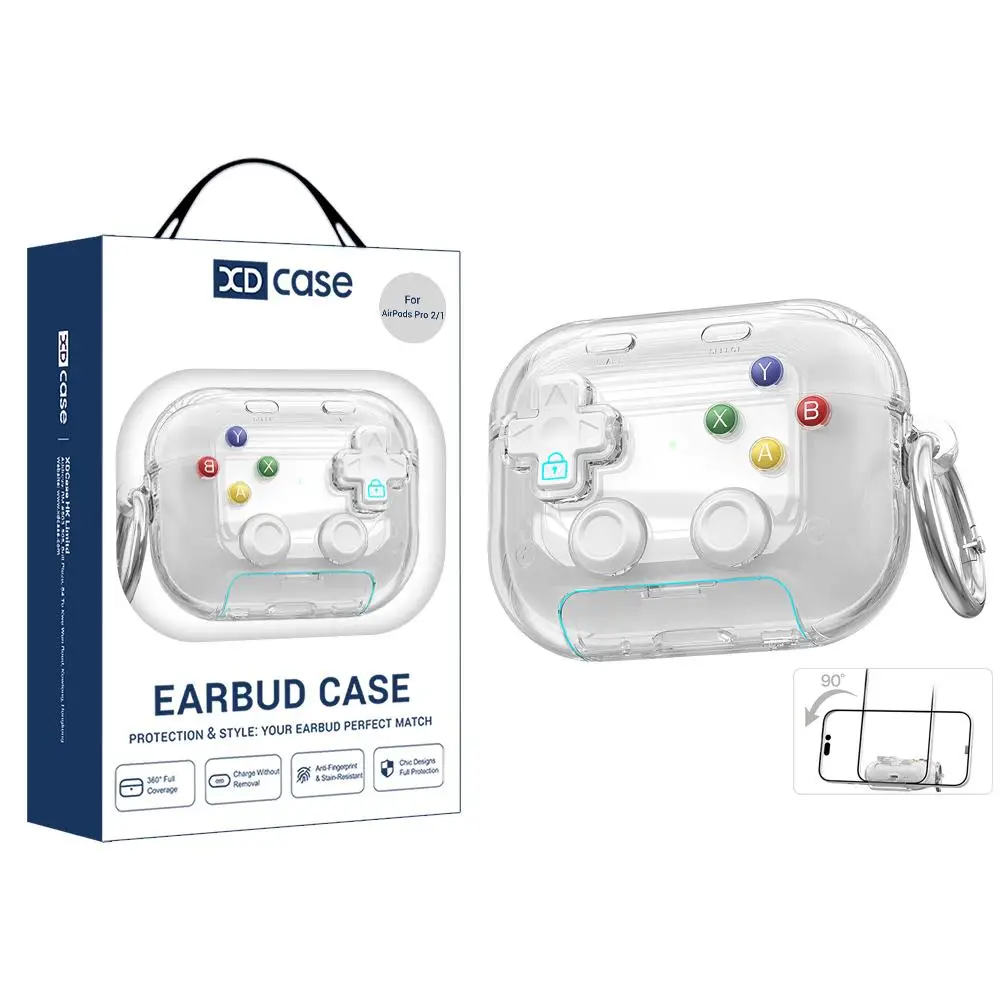 XDcase Transparent Retro Game Console Design Earbuds Case For AirPods Pro 3 / 4 / Pro 2 / 1 with Holder & Stress Relief Button