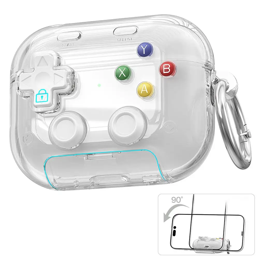 XDcase Transparent Retro Game Console Design Earbuds Case For AirPods Pro 3 / 4 / Pro 2 / 1 with Holder & Stress Relief Button