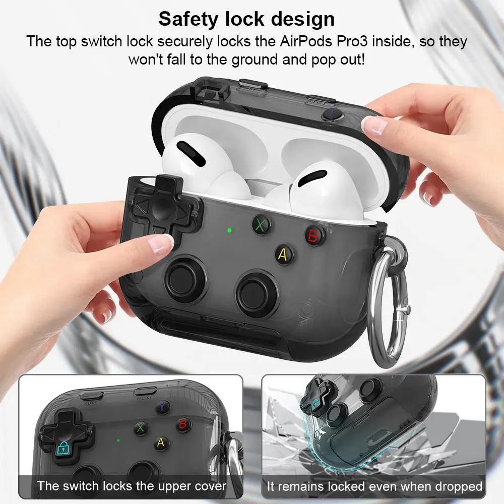XDcase Transparent Retro Game Console Design Earbuds Case For AirPods Pro 3 / 4 / Pro 2 / 1 with Holder & Stress Relief Button