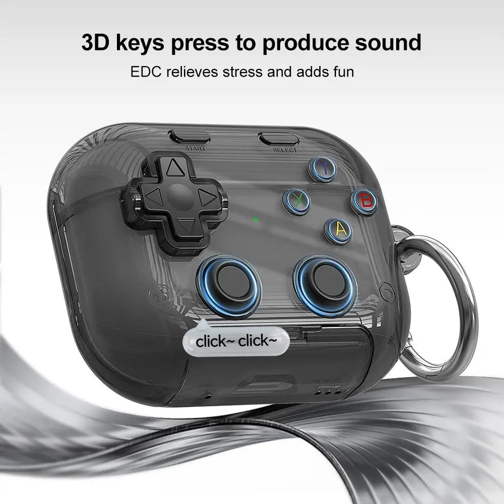 XDcase Transparent Retro Game Console Design Earbuds Case For AirPods Pro 3 / 4 / Pro 2 / 1 with Holder & Stress Relief Button