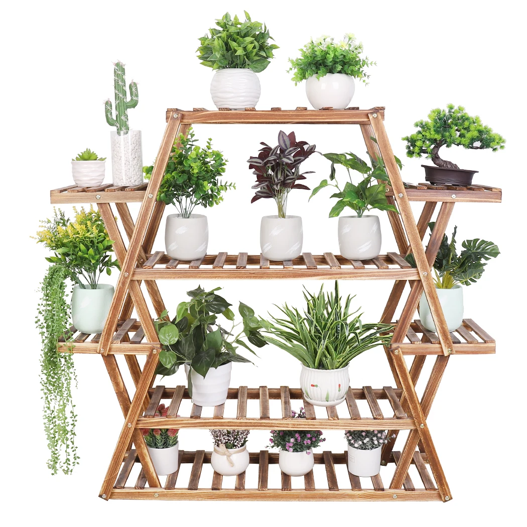 Large Triangular Wood Plant Stand Indoor 6 Tier Flower Pot Holder Shelf Corner Display Rack Organizer Shelves