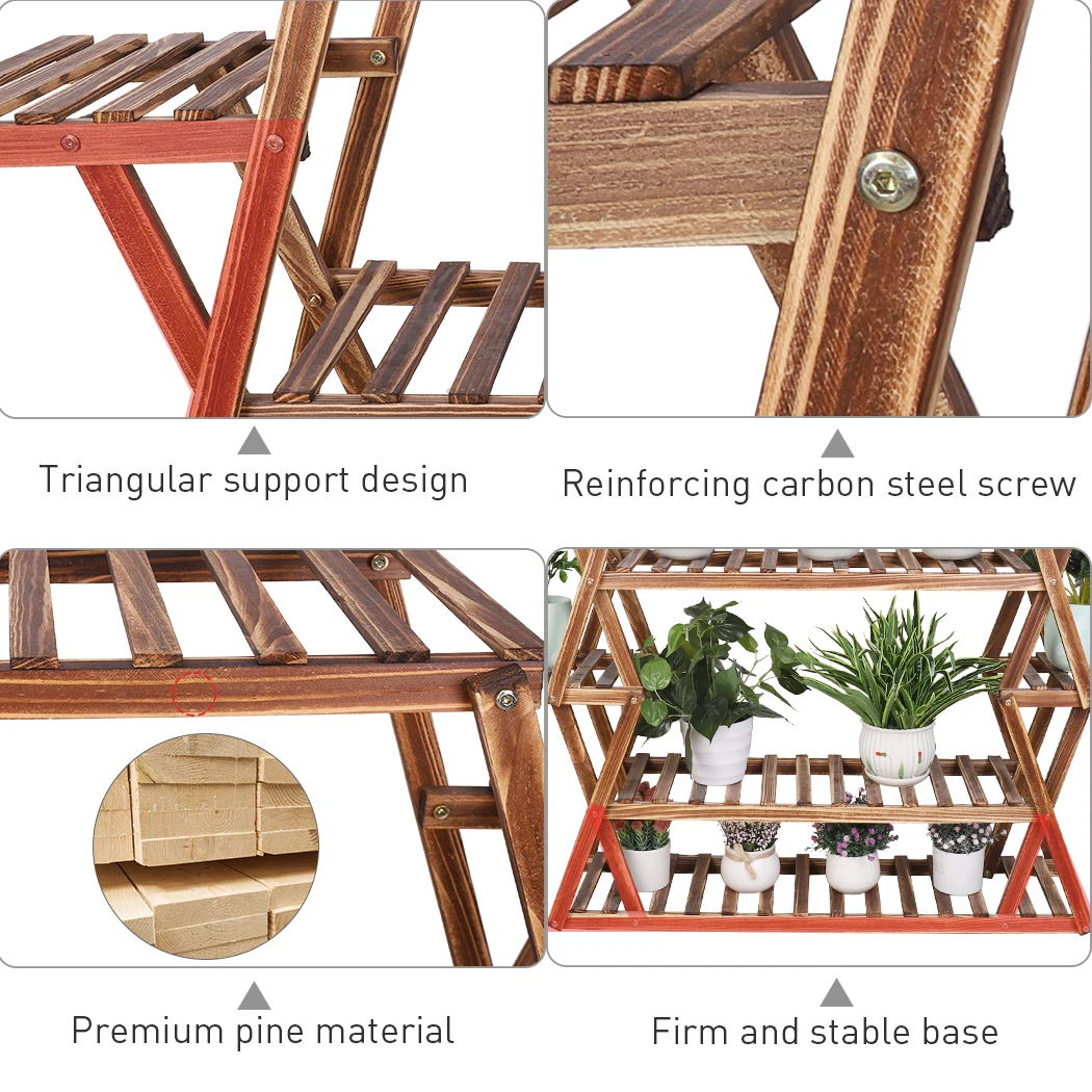 Large Triangular Wood Plant Stand Indoor 6 Tier Flower Pot Holder Shelf Corner Display Rack Organizer Shelves