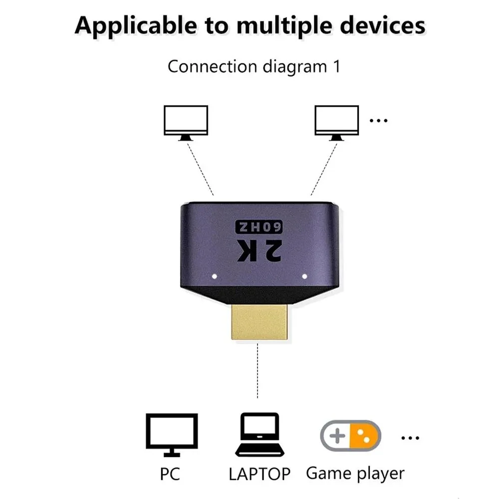 HDMI-Compatible To Dual HDTVAdapter HD 2K Dual Output Splitter Monitor Adapter 1 To2 HDTVMale To Two HDMIFemale Adapter Splitter