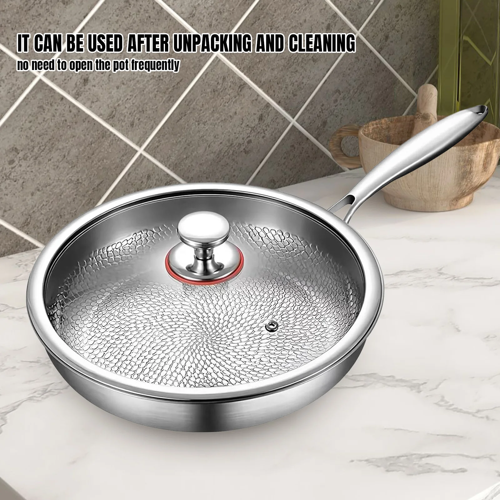 Uncoated Pure Titanium Non Stick Frying Pan 26 28 30cm Fish Scale Hammer Pattern For Steak Kitchen Cookware Household