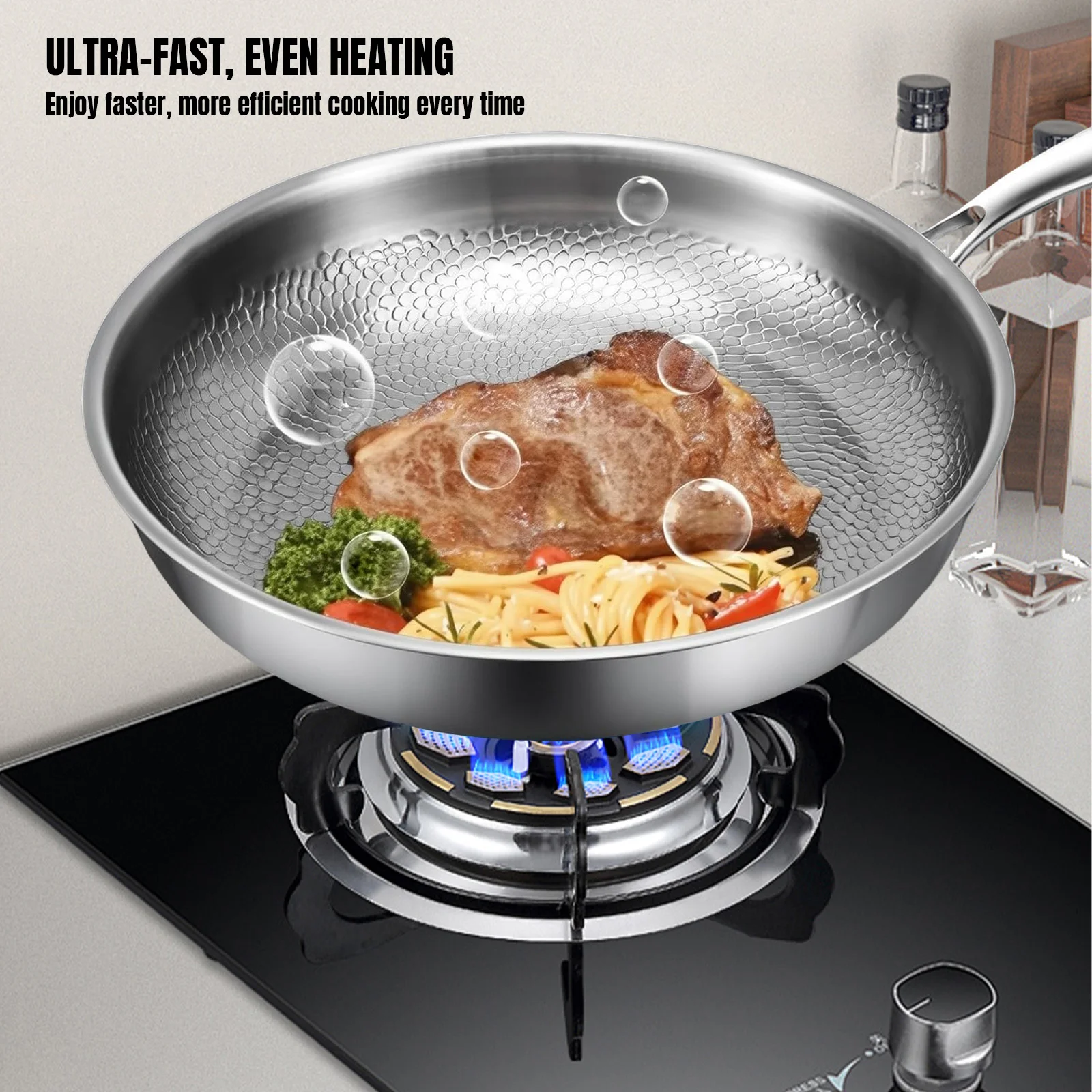 Uncoated Pure Titanium Non Stick Frying Pan 26 28 30cm Fish Scale Hammer Pattern For Steak Kitchen Cookware Household