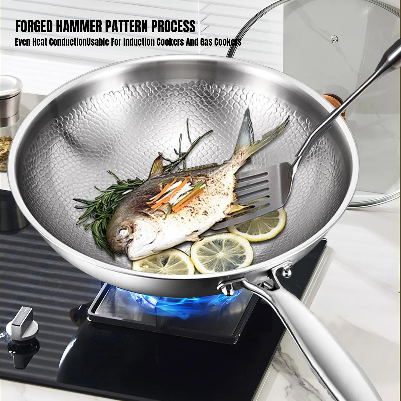 Uncoated Pure Titanium Non Stick Frying Pan 26 28 30cm Fish Scale Hammer Pattern For Steak Kitchen Cookware Household