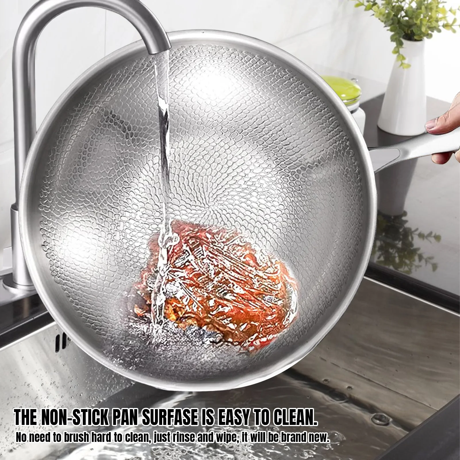 Uncoated Pure Titanium Non Stick Frying Pan 26 28 30cm Fish Scale Hammer Pattern For Steak Kitchen Cookware Household