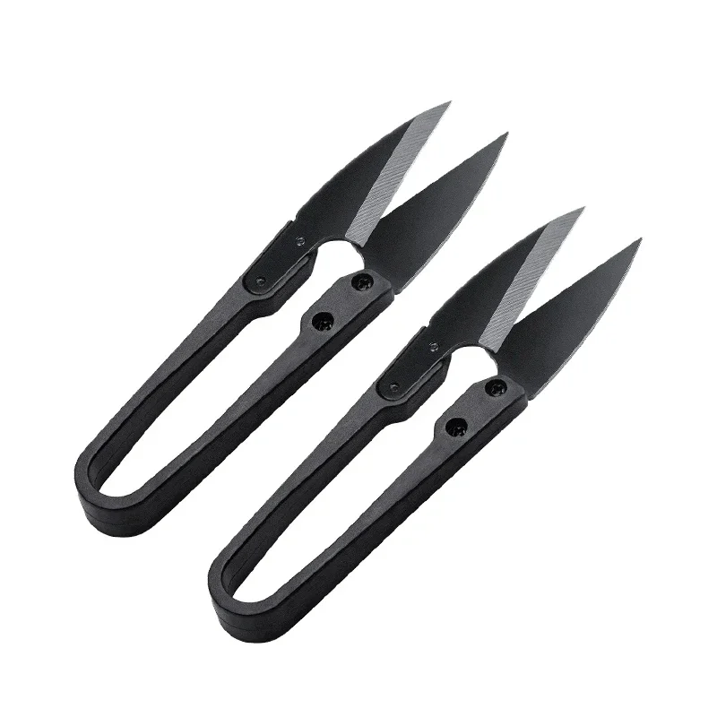 1/2pcs Stainless Steel U-shaped Elastic Scissors Black Carbon Steel Clothing Needle Thread Sewing Scissors