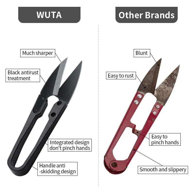 1/2pcs Stainless Steel U-shaped Elastic Scissors Black Carbon Steel Clothing Needle Thread Sewing Scissors