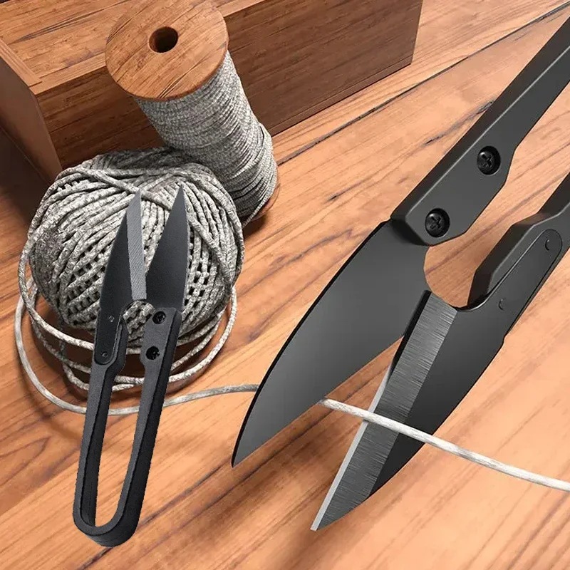 1/2pcs Stainless Steel U-shaped Elastic Scissors Black Carbon Steel Clothing Needle Thread Sewing Scissors