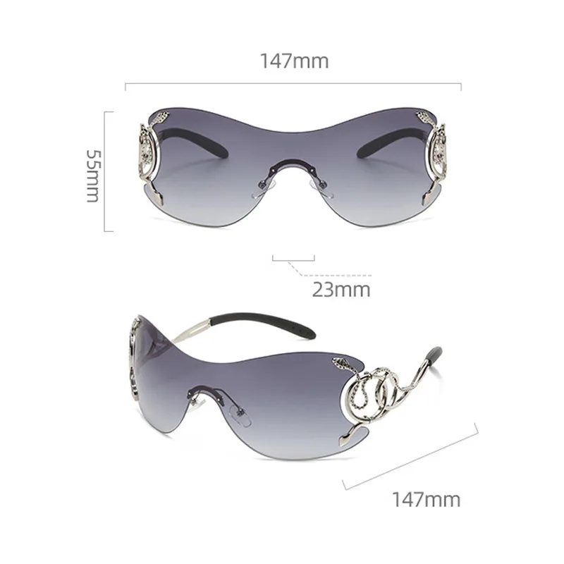 Y2k Rimless Sunglasses Women One Piece Lens Outdoor Shades Trendy Luxury Brand Design Metal Frame Punk Glasses Eyewear Goggle