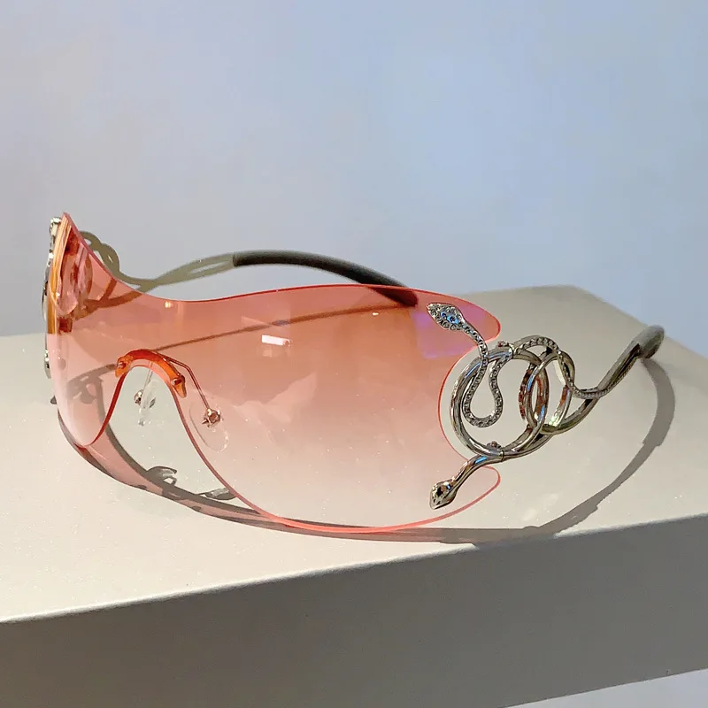 Y2k Rimless Sunglasses Women One Piece Lens Outdoor Shades Trendy Luxury Brand Design Metal Frame Punk Glasses Eyewear Goggle