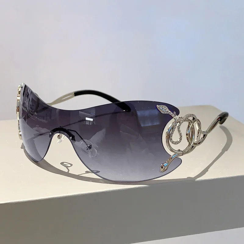 Y2k Rimless Sunglasses Women One Piece Lens Outdoor Shades Trendy Luxury Brand Design Metal Frame Punk Glasses Eyewear Goggle