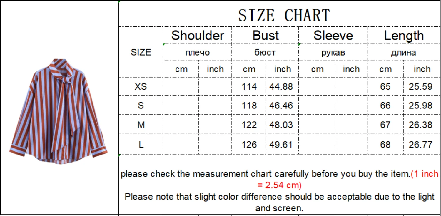 TFMLN Women Spring New Striped Shirt Elegant Bow Neck Single Breasted Loose Blouse Casual Vintage Printed Long Sleeve Shirts
