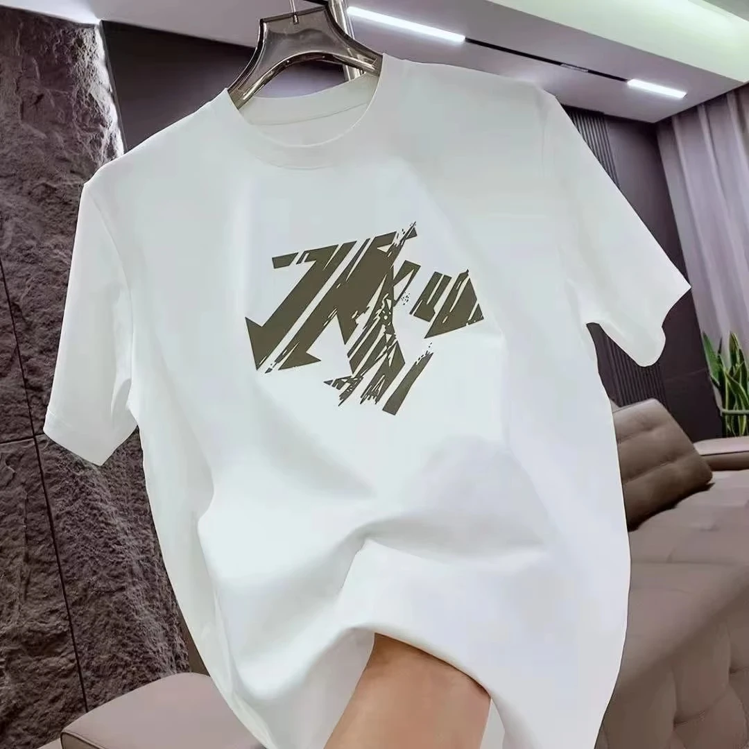 2026 Summer New Trendy Brand Heavyweight 100% Cotton Men's Crew Neck Short Sleeve T-shirt Fashion Casual Print Versatile Top
