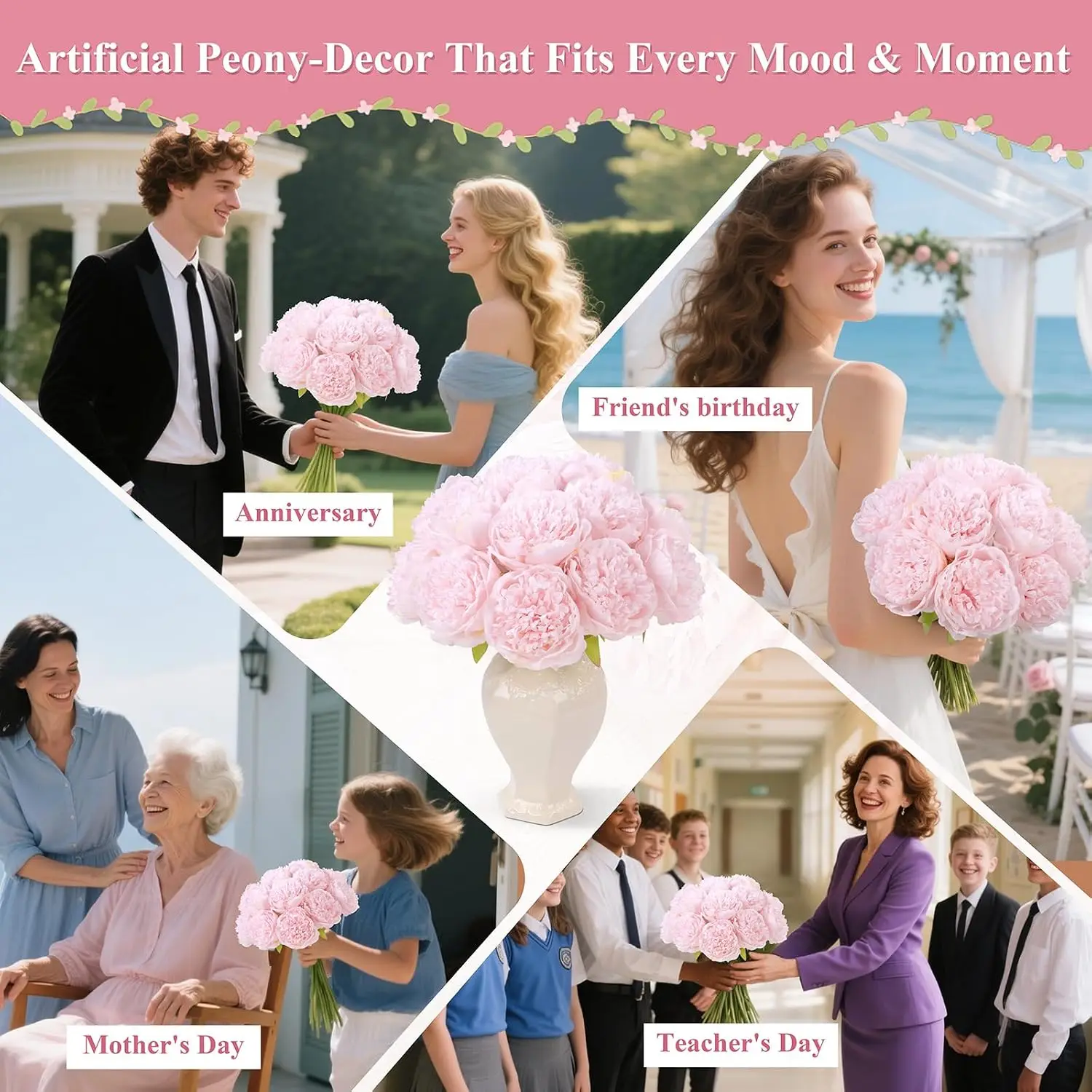 5Big Heads 11cm Diameter Rose Pink Peony Artificial Flowers Bouquet Fake Flower for Home Bride Wedding Decoration Marriage Decor