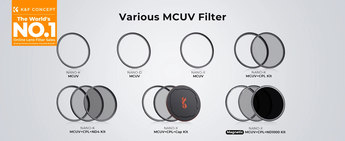 K&F CONCEPT 37-105mm UV Filter Lens MC Ultra Slim Optics with Multi Coated Protection 37mm 49mm 52mm 58mm 62mm 67mm 77mm 82mm