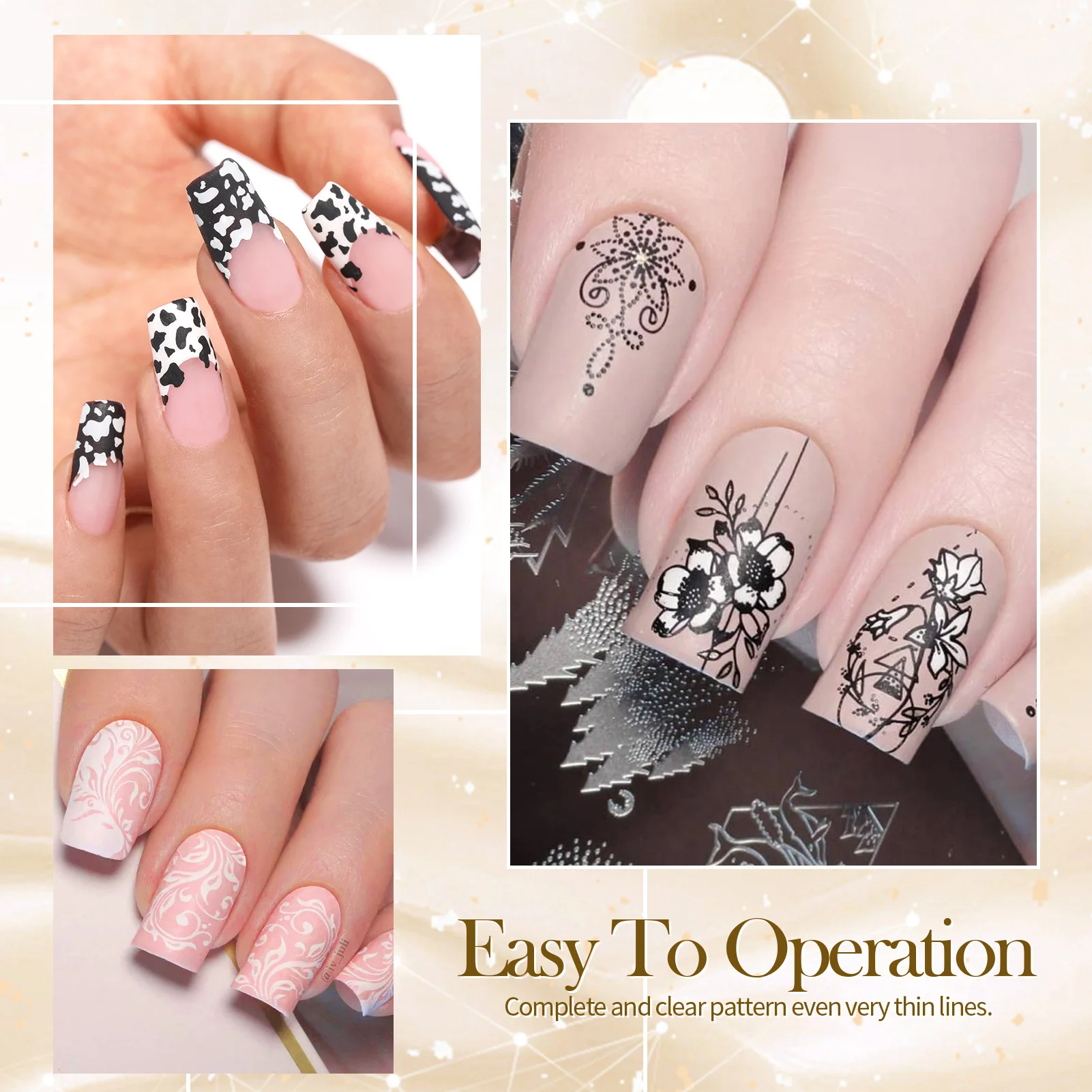 BORN PRETTY 2Pcs/Set 10ML Black White Nail Stamping Polish Varnish Gold Silver for Nail Art Plates Stamp Oil Stamping Series
