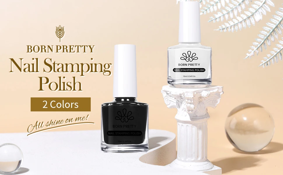 BORN PRETTY 2Pcs/Set 10ML Black White Nail Stamping Polish Varnish Gold Silver for Nail Art Plates Stamp Oil Stamping Series